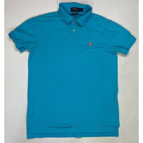 Polo Ralph Lauren Polo Shirt Men Slim Fit Small Aqua Blue Pony Short Sleeve - Picture 1 of 6